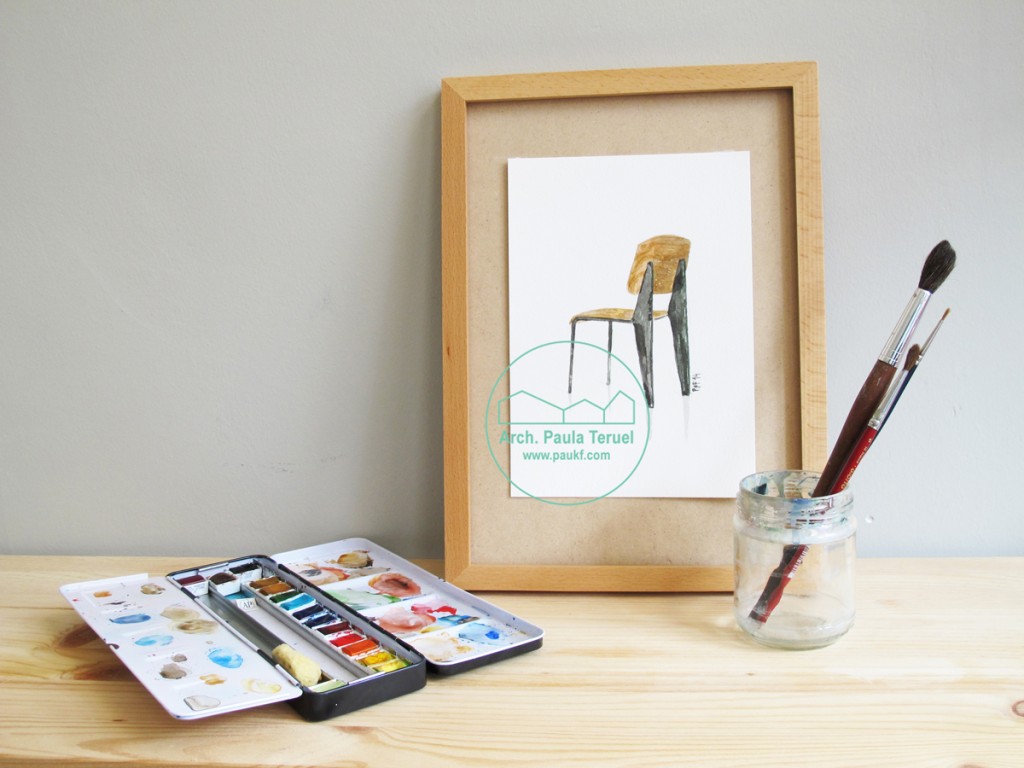 JEAN PROUVE STANDARD CHAIR SILLA WATERCOLOR ACUARELA BY PAUKF PKF ARCHITECTURE ARQUITECTURA DISEÑO ILUSTRACION ILLUSTRAZIONE ILLUSTRATION