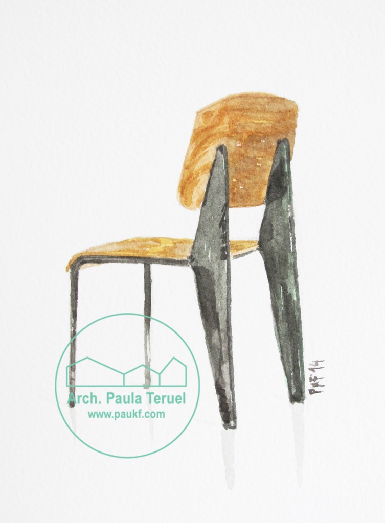 JEAN PROUVE STANDARD CHAIR SILLA WATERCOLOR ACUARELA BY PAUKF PKF ARCHITECTURE ARQUITECTURA DISEÑO ILUSTRACION ILLUSTRAZIONE ILLUSTRATION