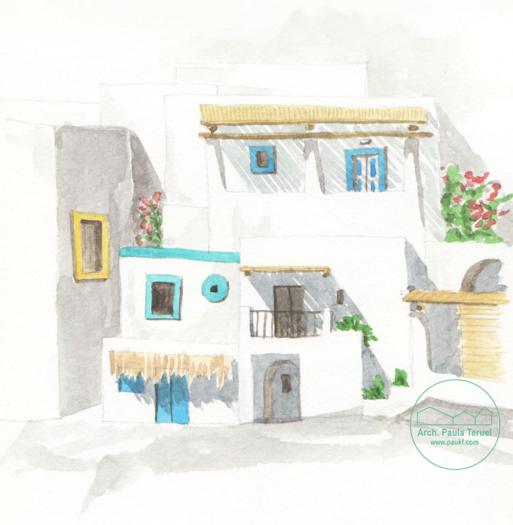 ARCHITETTURA PECORINI MEDITERRANEO WATERCOLOUR ILLUSTRATION ILLUSTRAZIONE BY PAUKF