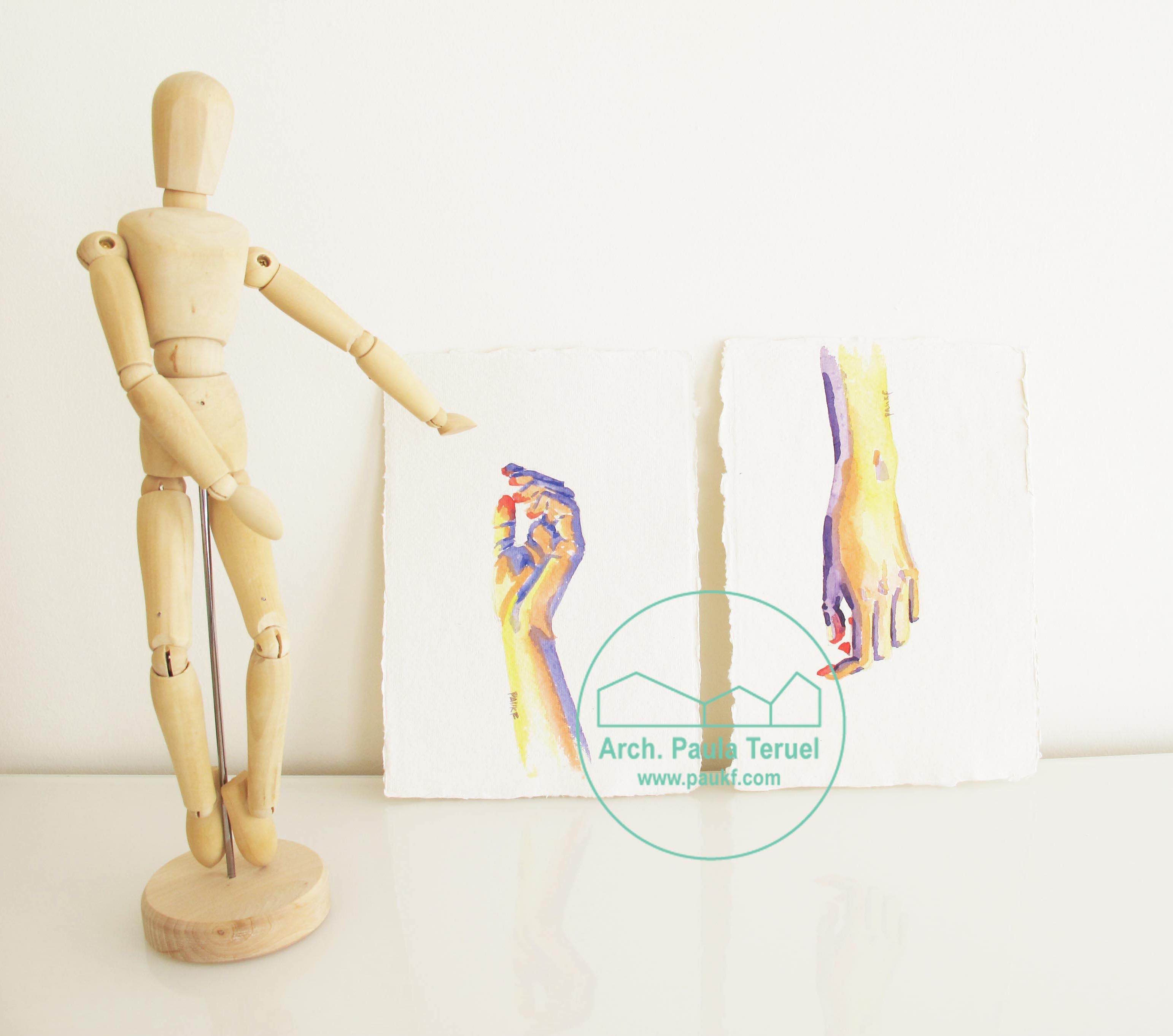 Mano hand drawing watercolor watercolour dibujo acuarela manos bodegon paukf nomadismo