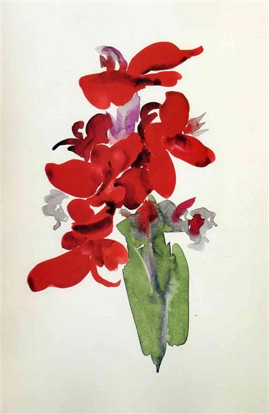 red-canna georgia o'keeffe, acuarelas watercolors on paukf art arte